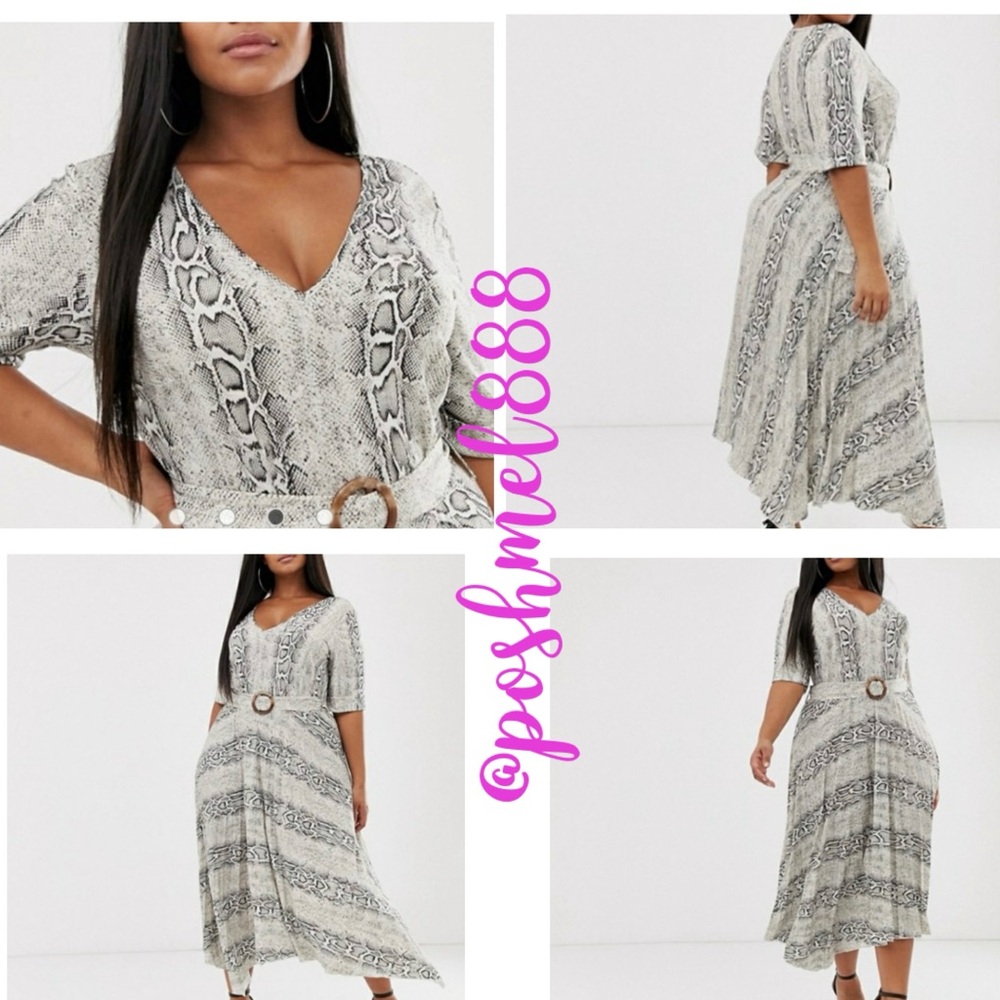 ASOS Curve Snake Print Midi Dress in Gray